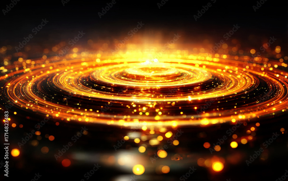 Fototapeta premium Dynamic golden circular light effects with sparkling particles
