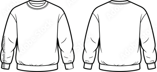 sweatshirt, crewneck, pullover, long, sleeve, ribbed, cuff, hem, collar, fashion, clothing, apparel, garment, vector, design, sketch, outline, front, back, illustration
