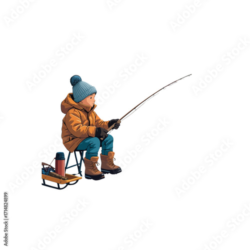 Cute Kid Winter Fishing Graphic
