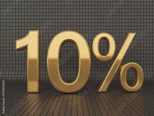 Golden 10 percent symbol on a textured background