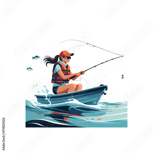 Female-Angler-Small-Boat-Fishing
