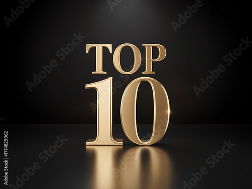 Golden top 10 number with spotlight on dark background