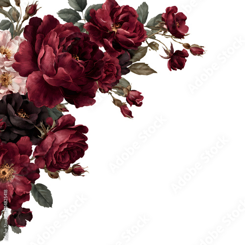 Burgundy rose floral arrangement isolated on transparent background