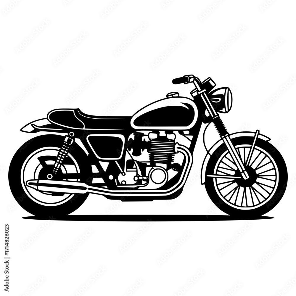 Fototapeta premium Vector illustration of a vintage chrome motorcycle on a white background with a black engine and red wheels