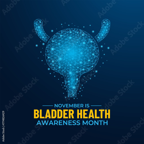 National Bladder Health Awareness Month, observed every November, raises awareness about bladder conditions, promotes early diagnosis, encourages healthy habits. Banner Designed in a low poly style.