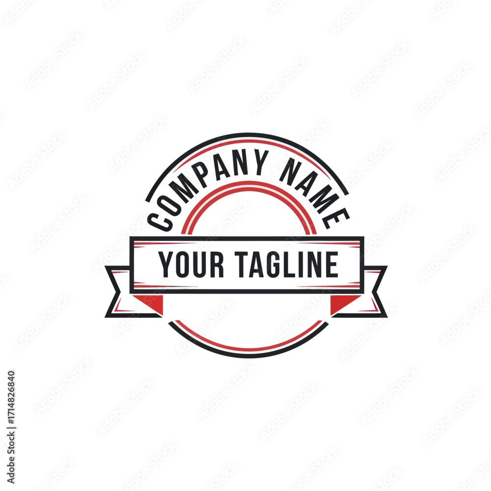 Fototapeta premium Logo with company name and tagline in a circular design with a banner.
