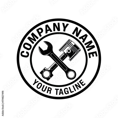 Mechanic logo with crossed wrench and piston.
