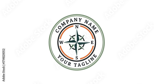 A classic circular logo design featuring a compass rose with cardinal directions and placeholder text.