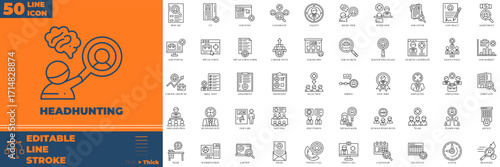 Headhunting Line Editable Icons set. line style of medical icons: hunting, headhunting, recruitment, etc