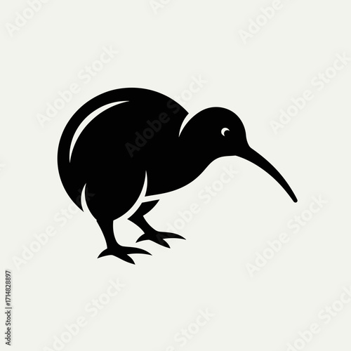 A stylized black silhouette of a kiwi bird, a flightless avian native to New Zealand, is depicted against a pale, neutral background.