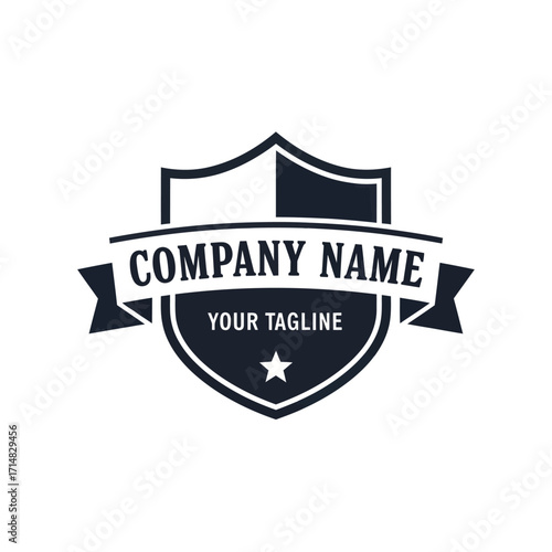 Shield logo with company name and tagline on a ribbon banner.