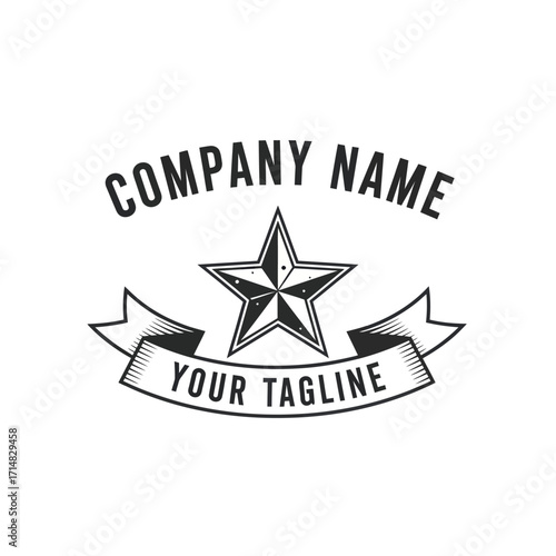 Vintage logo design with a star and ribbon, featuring a company name and tagline.