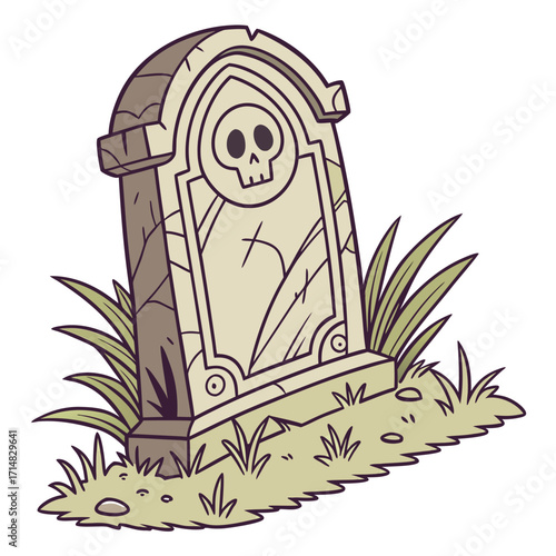 Spooky Gravestone Cartoon with Skull — Hand-Drawn Halloween Vector for T-shirt and Sticker
