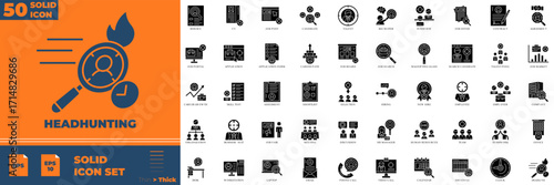 Headhunting Solid Editable Icons set. solid style of medical icons: hunting, headhunting, recruitment, etc