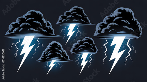 Lightning Storm Illustration: Dramatic dark clouds release bolts of brilliant lightning, creating a dynamic depiction of nature's raw power.