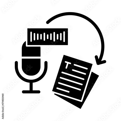 Speech to text, Voice recognition, Audio transcription, Voice-to-text conversion, Real-time transcription, and AI speech processing on transparent background. 