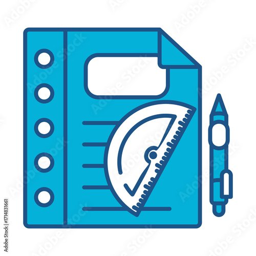 School Icon In Blue Monochrome Flat Design, Vector Illustration