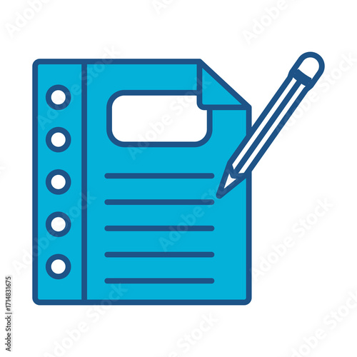 Writting Icon In Blue Monochrome Flat Design, Vector Illustration