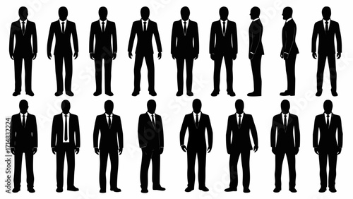 Diverse businessmen in sharp suits showcase professional style and corporate readiness from multiple angles