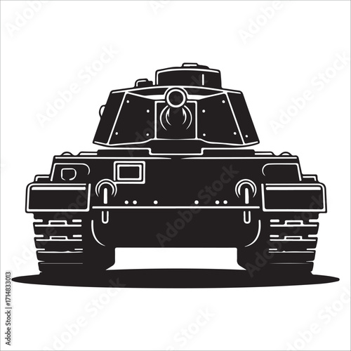 Powerful Black and White Army Tank silhouette Illustration vector; Military Vehicle Graphic Design , strong and serious mood