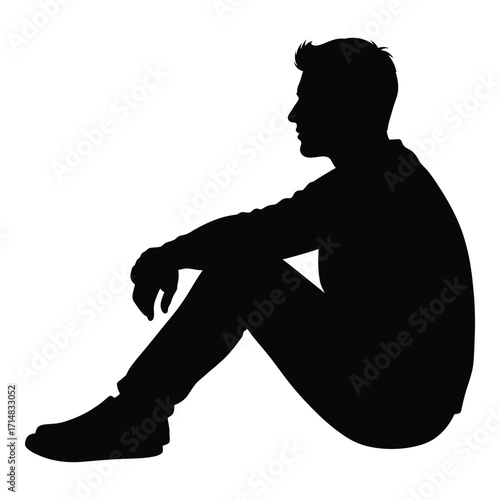 A man sitting in a relaxed pose against a white background silhouette