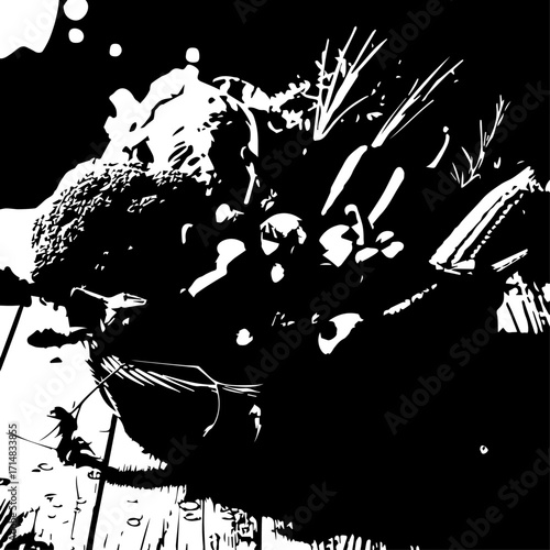 Abstract high-contrast black and white close-up of rugged natural form with silhouette and texture.