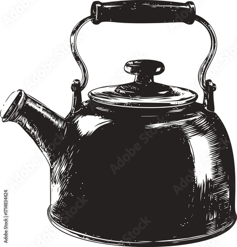 Teakettle sketch hand drawn vintage style with curved handle and spout — stock vector