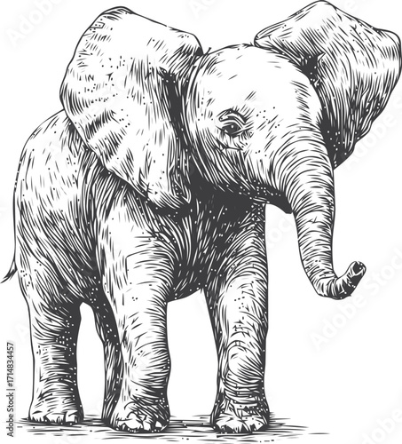 Elephant sketch hand drawn style detailed animal illustration — stock vector