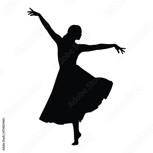 Elegant dancer in a dynamic pose a striking black silhouette