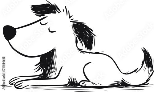 Cartoon dog sketch hand drawn style relaxed lying pose — stock vector
