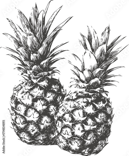Pineapples sketch hand drawn detailed tropical fruit illustration isolated — stock vector