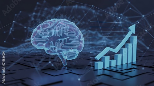 Digital brain with futuristic data analytics and growth chart