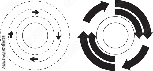 Circular Arrows Flow Diagram and Solid Arrows Cycle Icons circle rotation