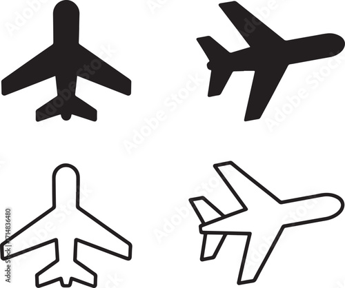 Black silhouettes and outlines of airplanes aircraft aviation