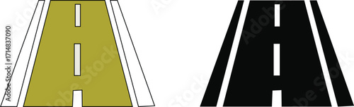 Road icon set, Road isometric intersection element set. Roadway elements isometry vector style. Stylized black road clip art on white background showcasing different perspectives.