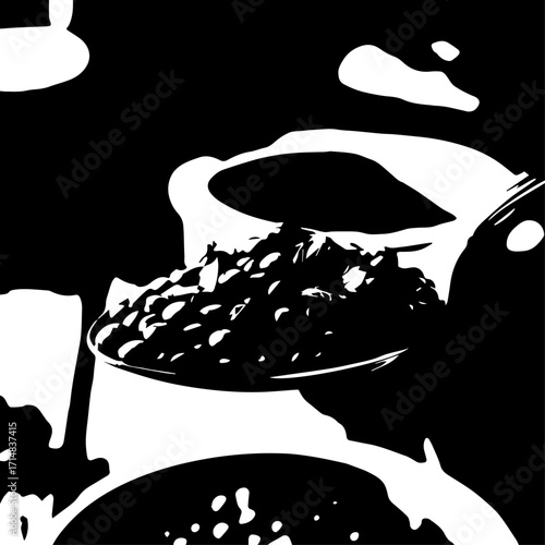 Black and White Illustration of a Spoonful of Food