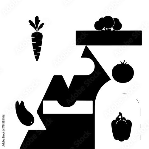 Black and White Silhouettes of Various Vegetables and Produce
