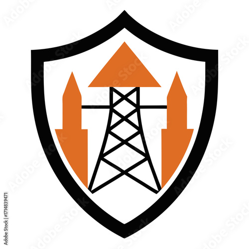 Shield with oil derrick and towers