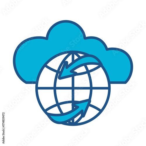 Global Icon In Blue Monochrome Flat Design, Vector Illustration
