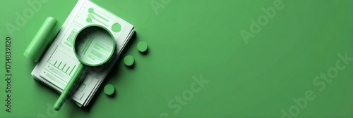 Green Magnifying Glass on Papers and Circular Objects