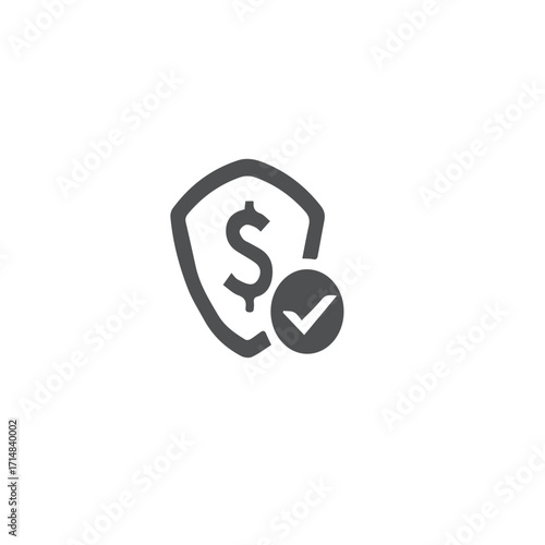 Secure Financial Protection Icon with Dollar Sign Inside Shield and Checkmark Indicating Safety and Trustworthiness for Investments and Savings