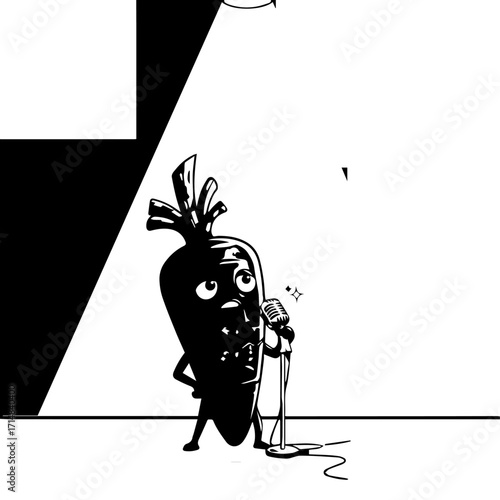 Cartoon Carrot Character Performing Stand-Up Comedy with Microphone