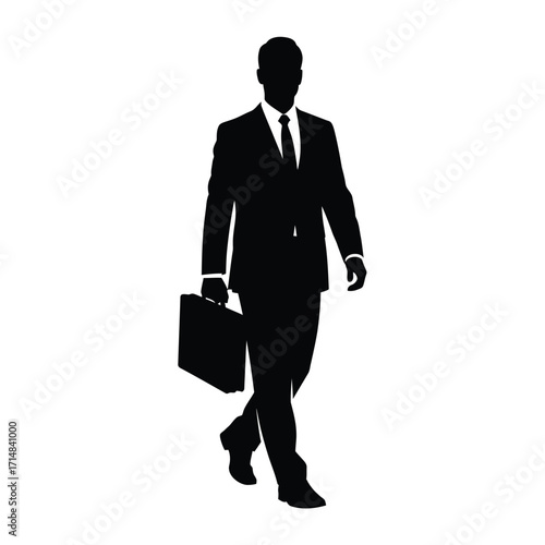 A businessman walking with a briefcase sharply defined silhouette