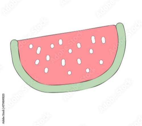 Whimsical Watermelon Slice: A charming illustration of a single, juicy slice of watermelon, capturing the essence of summer and fruity freshness in a minimalist style.