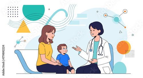 A mother and her child are consulting with a doctor during a medical appointment.
