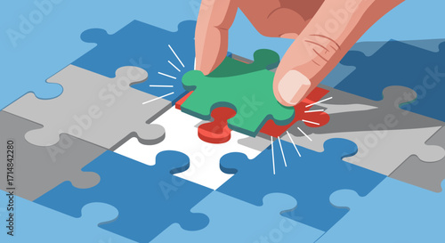 The final puzzle piece is placed in the center of a large jigsaw puzzle completing the image.