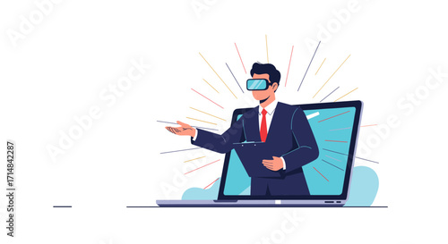 Businessman using augmented reality technology for business presentations and meetings.