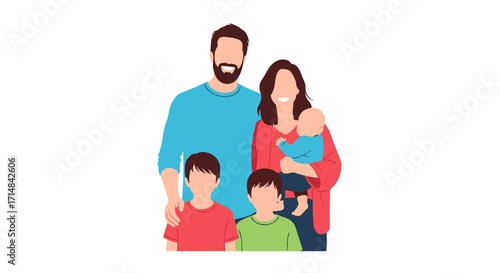 A diverse family of five including parents and three children posing for a photo together.