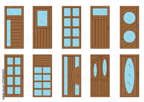 wooden door with glass design on white background illustration vector