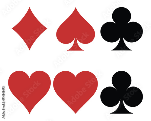Classic Card Suit Symbols Hearts, Diamonds, Clubs, and Spades Illustration